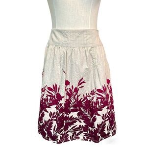 Eddie Bauer A Line Cream Cotton Midi Skirt Sz12P Red Floral Graphic Side Zip